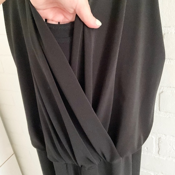 Karen Kane Maxi Jumpsuit Black Wide leg Draped surplice lined top Stretched Sz S - Picture 15 of 16